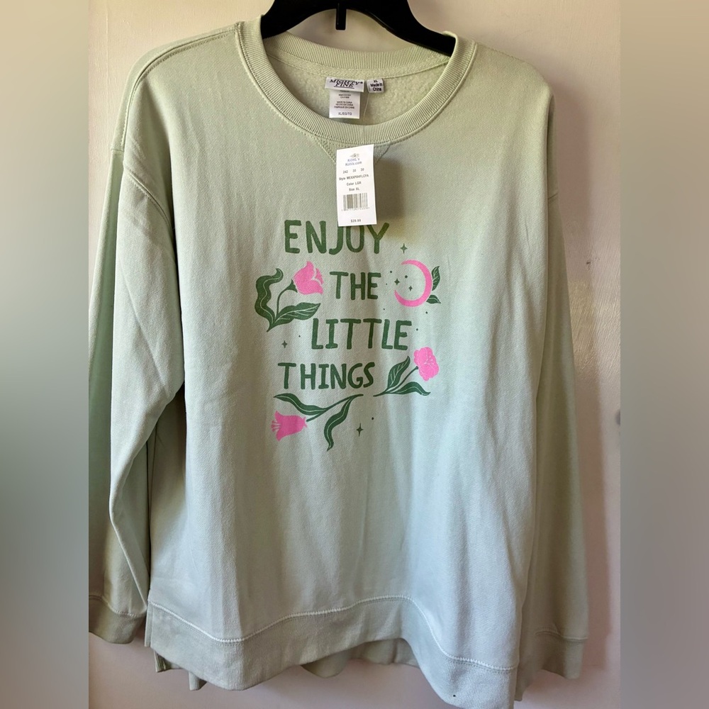 Mighty Fine Green and Pink Sweatshirt with Floral Design